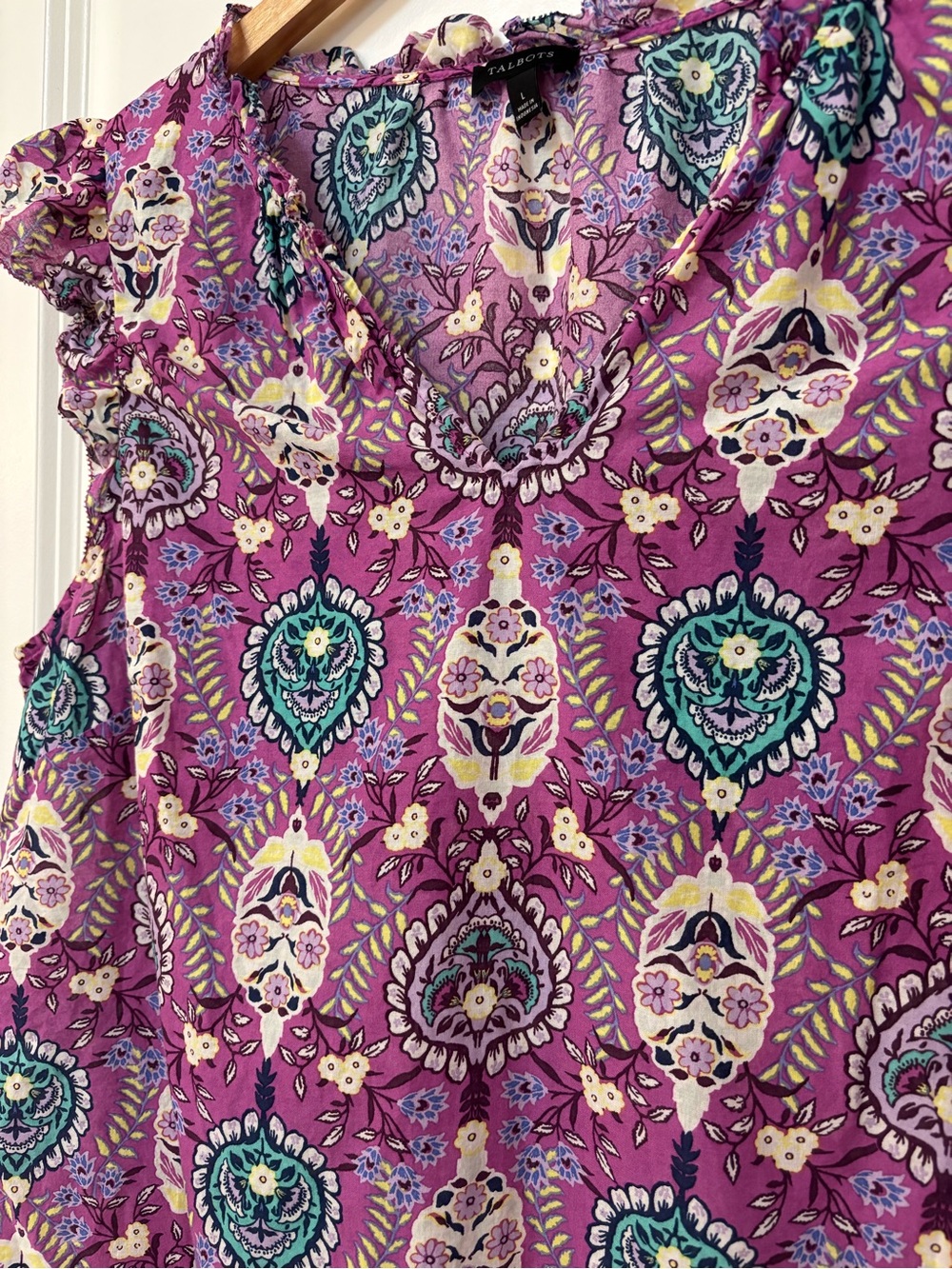 Talbots 100% Cotton Multicolor "Floret Medallion" Print Sleeveless Top, Size L - Picture 3 of 6